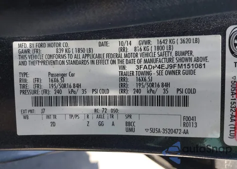 2015 Ford Fiesta Se z USA, uszkodzony, nr VIN 3FADP4EJ9FM151081